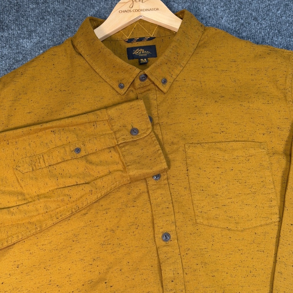 LL Bean Signature Speckled Shirt Mens XL Mustard Yellow Long Sleeve 520655